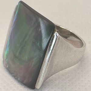 Silver square stone ring